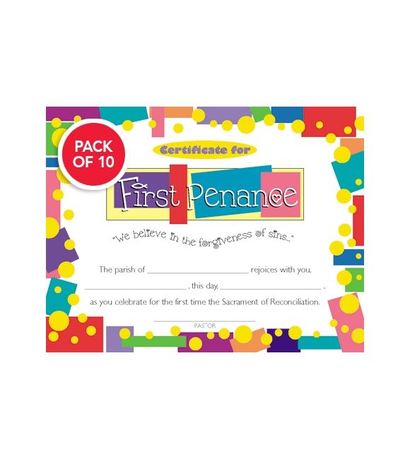 First Penance Certificate Package of 10