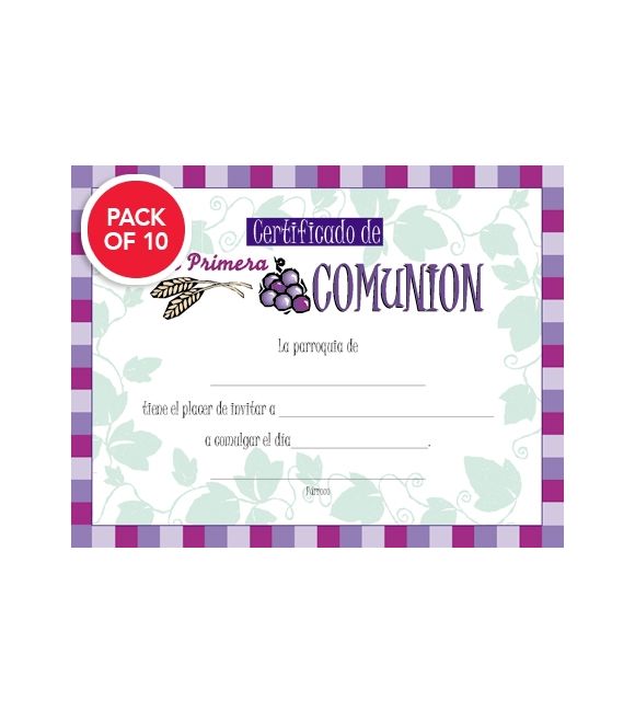 Certificado de La Primera Comunion Package of 10