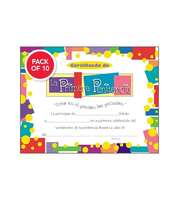 Certificado de La Primera Penitencia Package of 10